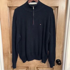 Tommy Hilfiger Men's Pullover Sweater Quarter Zip Black Size Large